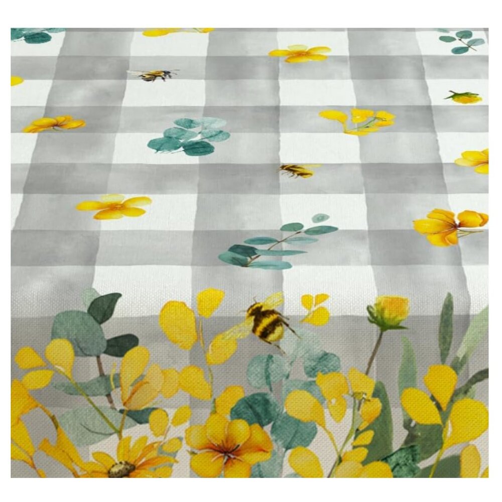Yellow Floral Table Runner Farmhouse Cottage Decor Spring Summer Plaid Cloth 72" - Picture 3 of 3